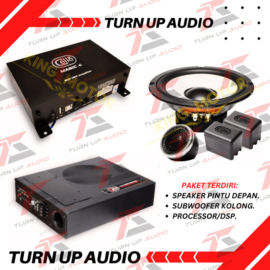 Paket audio mobil harian terlengkap FULL cello DSP Cello Magic 4 + split Performance 1 + subwoofer P