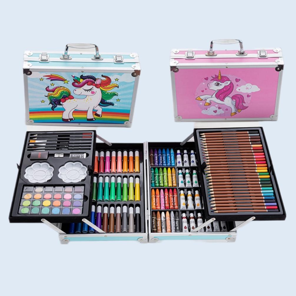 

Rg-4 Wd Crayon Set 145Pcs Koper Aluminium Besi Krayon Pensil Warna 145 Pcs Box Alat Lukis Anak Koper Set Premium