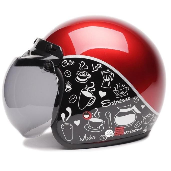 Baru | Helm Retro Bogo Dewasa Sni Motif Kopi / Coffee Bean