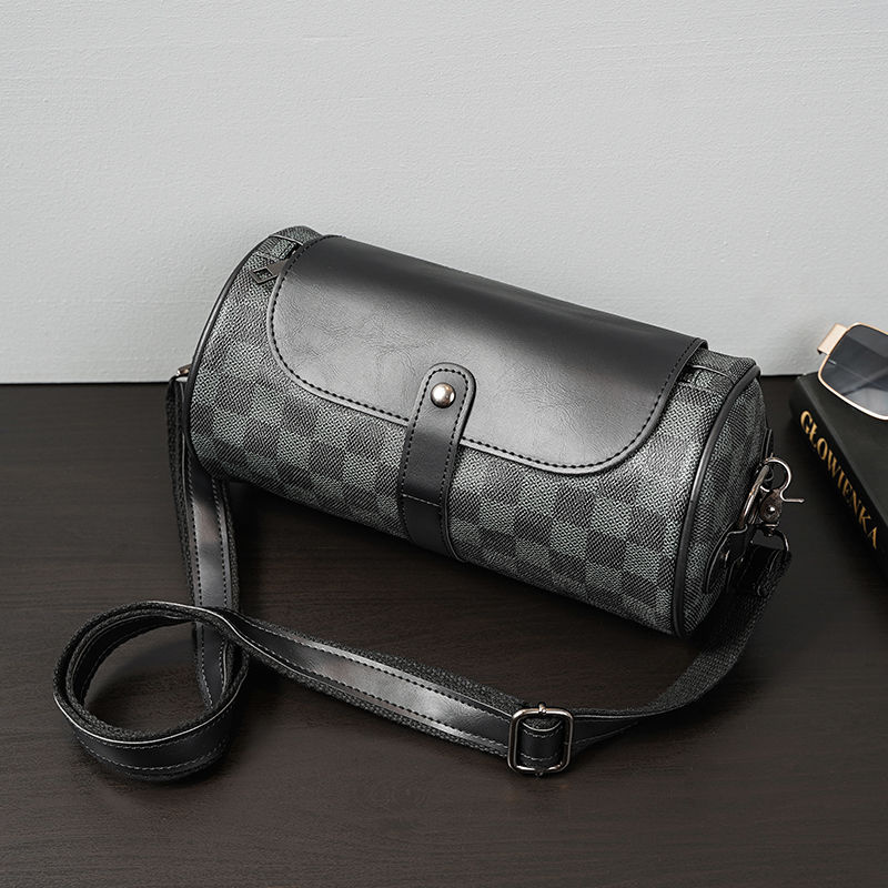 Tas Kecil Kotak-kotak Pria dan Wanita, Tas Bulat Kasual Modis untuk Pria dan Wanita