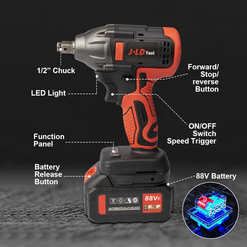 READY Promo Impact Wrench JLD JV88 2 Batre Brush-less CORDLESS IMPACT WRENCH DRILL