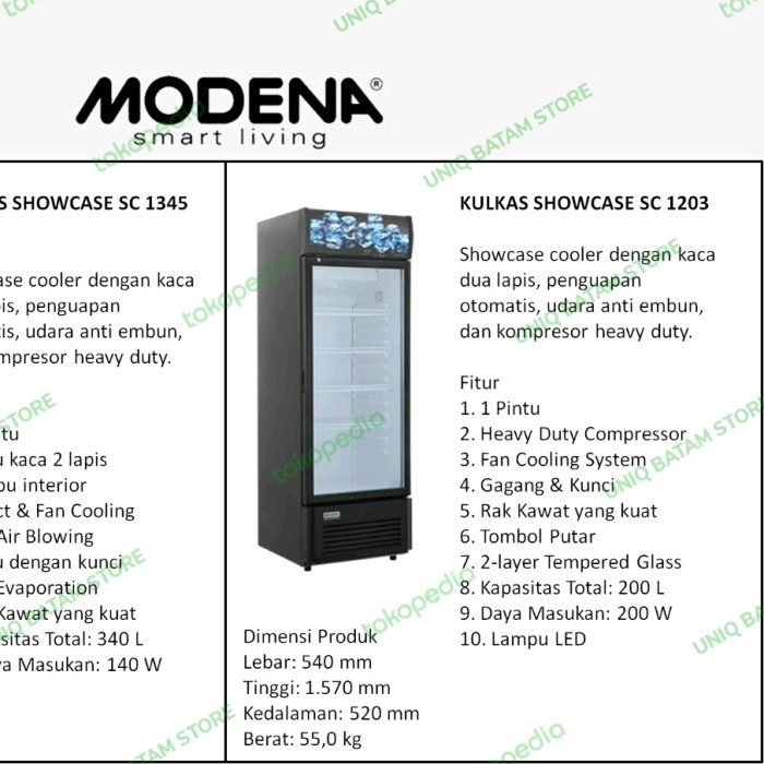 MODENA KULKAS SHOWCASE SC1203 200L 4 RAK BATAM