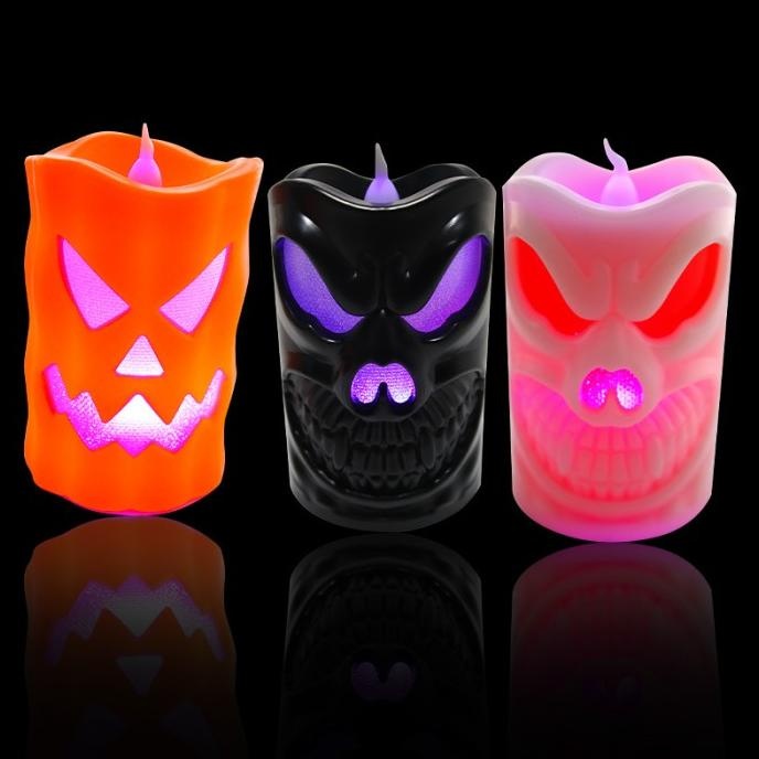 XCF Lampu Skull Tengkorak Dekorasi Halloween Lampu Lilin Mata Nyala Murah TERLARIS