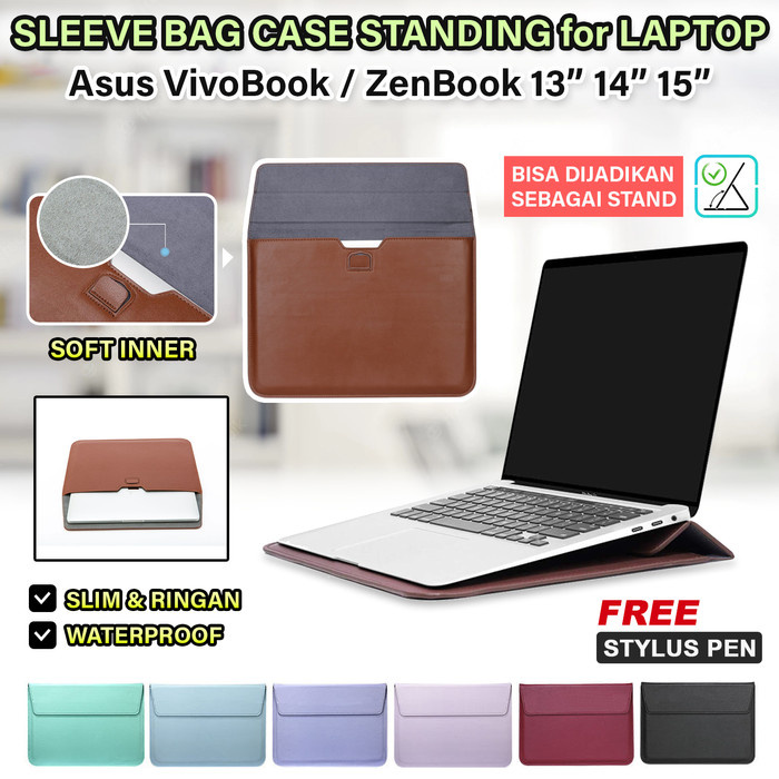 Asus Vivobook Zenbook 13 14 15 Pouch Sleeve Tas Standing Case Leather