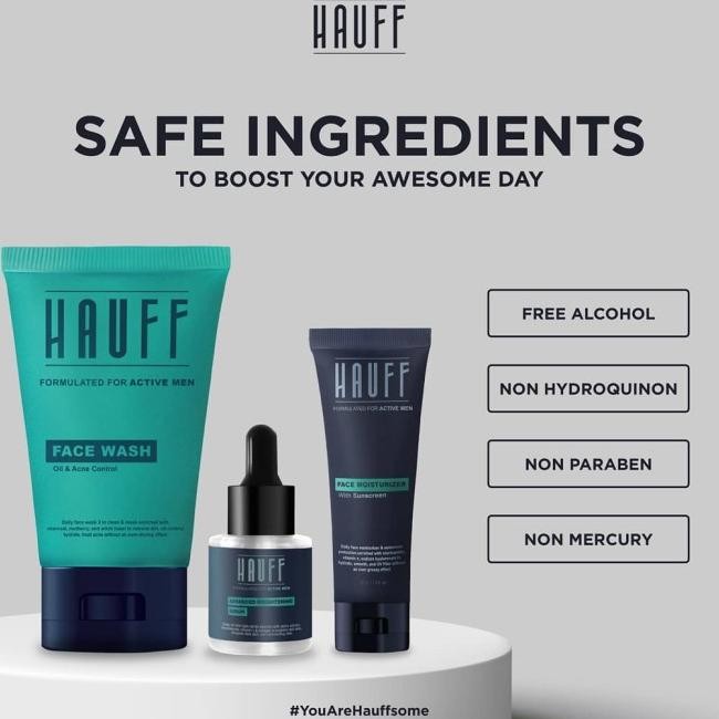 Paket Skincare Wajah Pria Hauff Men Face Wash Serum Cream Muka