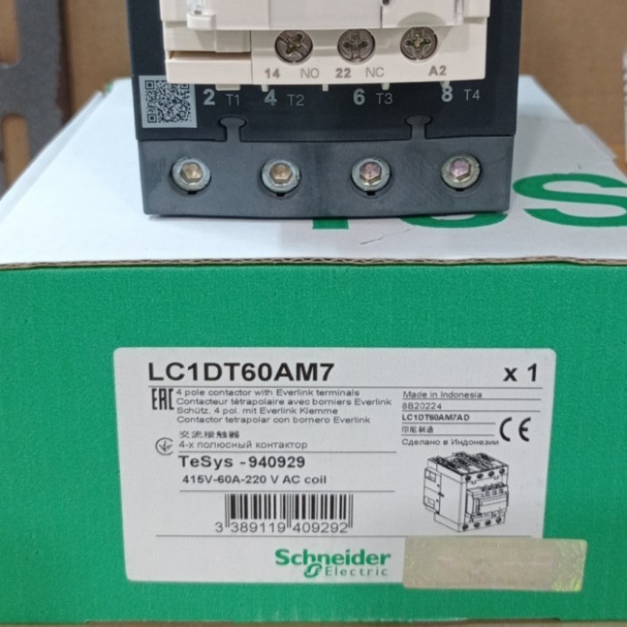 Kontaktor Schneider Lc1Dt60Am7 4P 60A 220V. Genuine