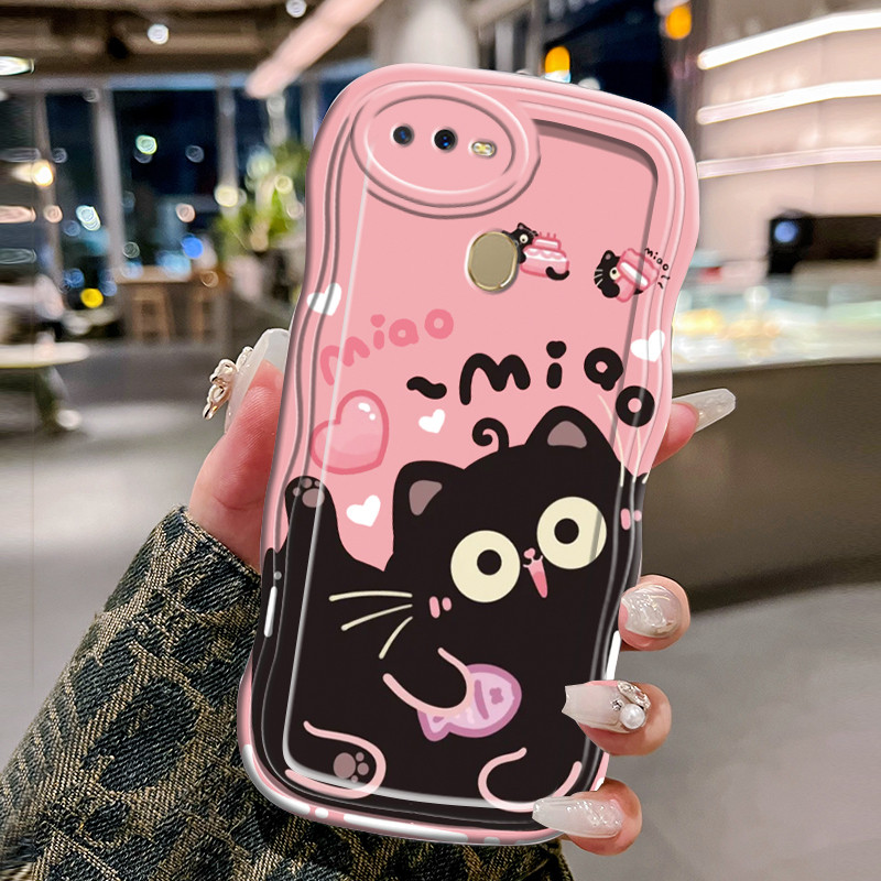 Casing Hp Untuk OPPO A7 A5s A12 A12s A11K Case Casing HP Kesing kucing hitam Softcase gelombang tran