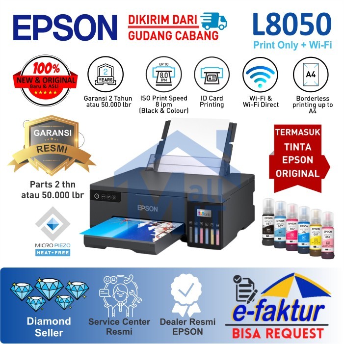 PRINTER EPSON L8050 L-8050 L 8050 WIFI FOTO ID CARD PENGGANTI L805