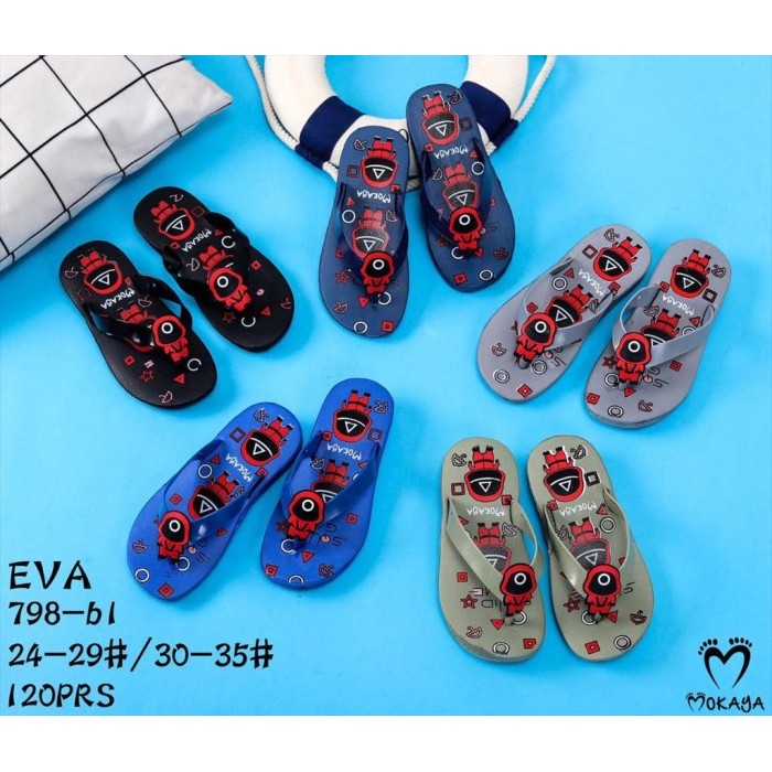 New Produk (798-B1) Sandal Jepit Eva Anak Cewek Cowok Korea Squid Game Red Lucu Qwd
