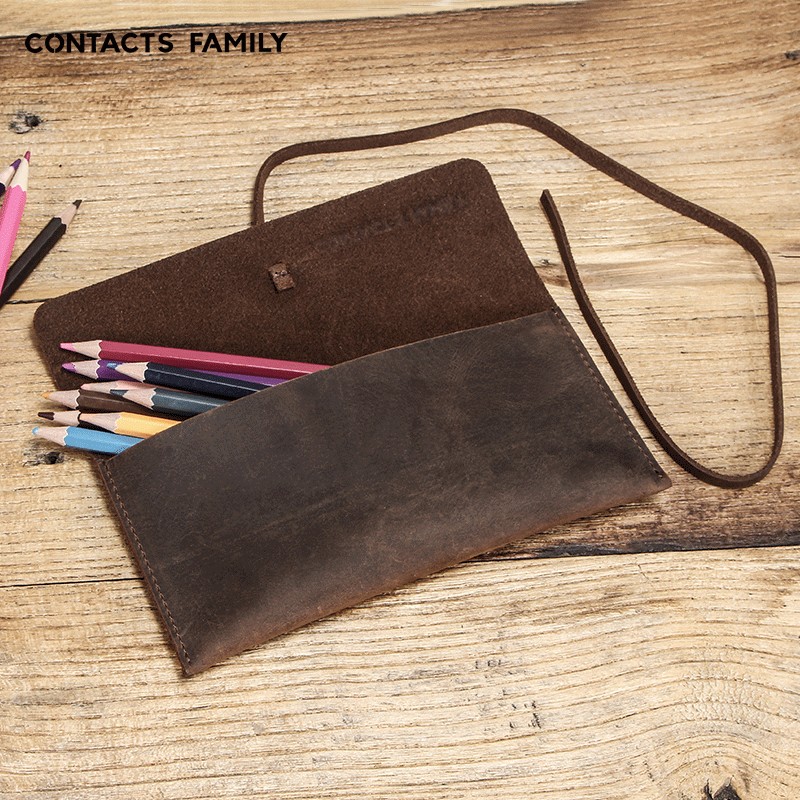 

Retro Crazy Horse Leather More than Pencil Case Pieces Creative Binding Student Stationery Pencil Buggy Bag