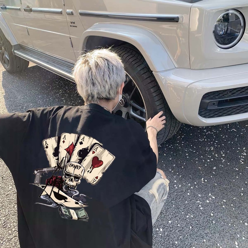 Cetakan poker tengkorak Amerika Kaos Import baju t shirt pria | baju t shirt pria | Pria Retro Style