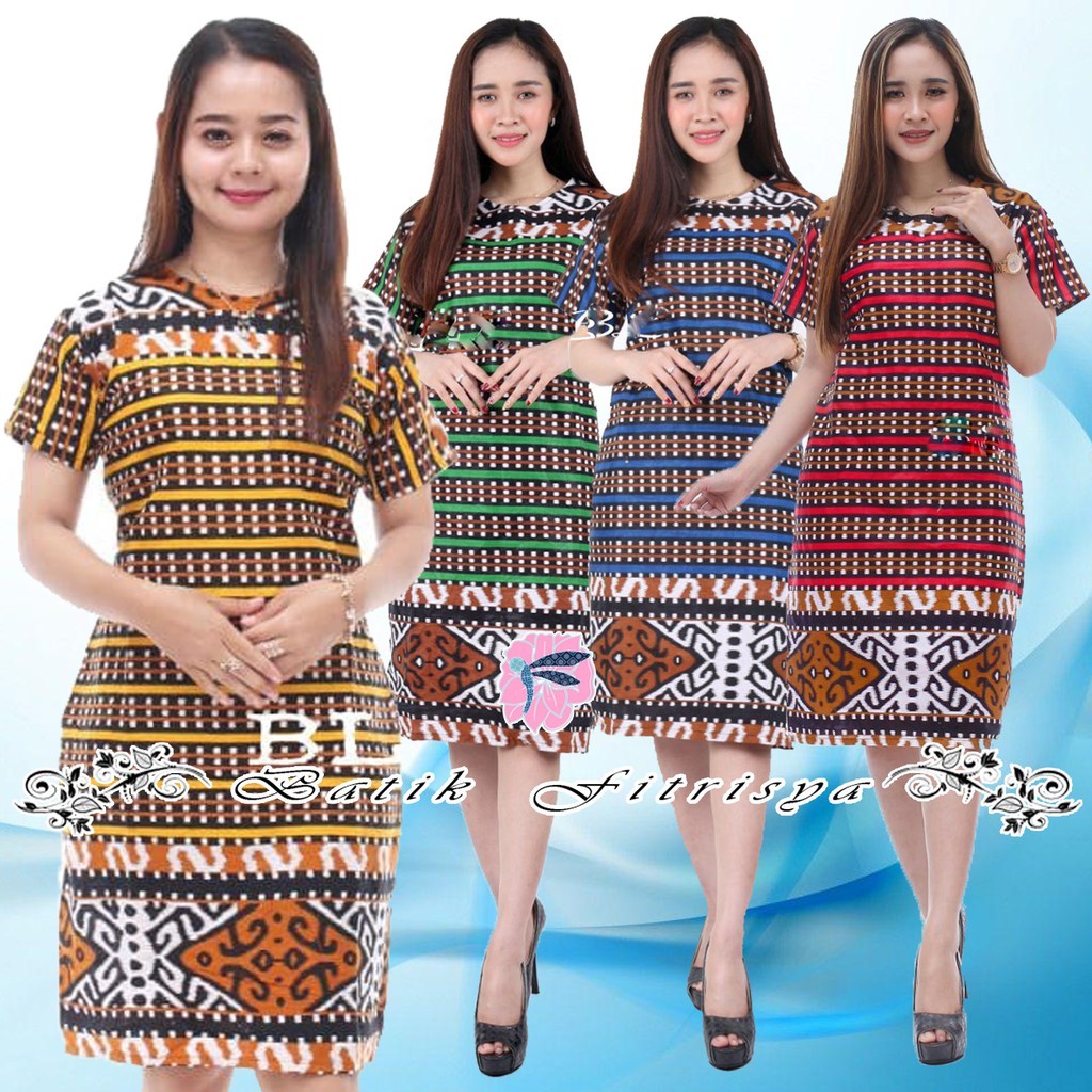 Dress Sexy PAKAIAN BATIK WANITA JUMBO DRESS XXXXL / 4L LENGAN PENDEK MOTIF SONGKET TENUN MACAN