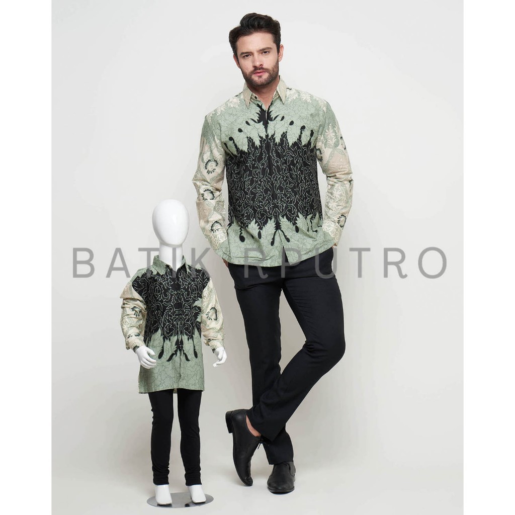 Batik PNS Kemeja Batik Couple Ayah Anak Hijau Sage, Batik Pria Hijau Sage, Batik Pria Hijau Mint,