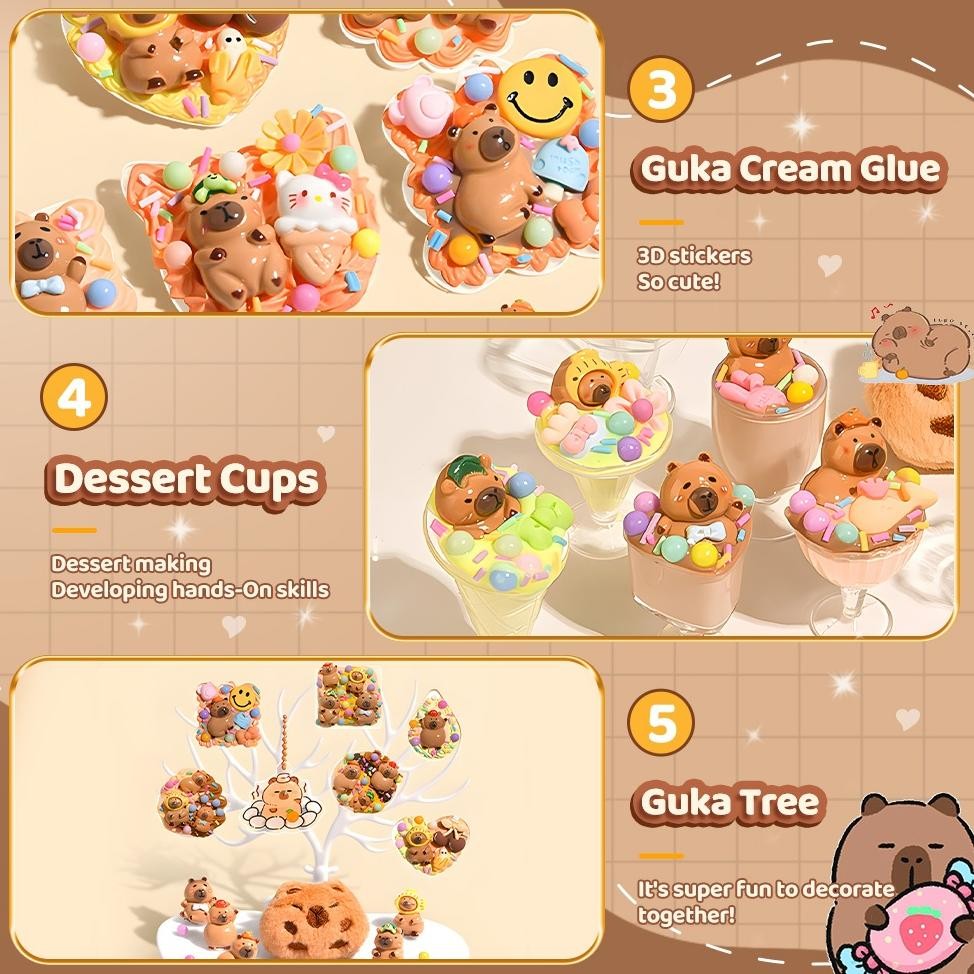 

11,11 Kiumo Capybara Guka Set Krim Lem Stiker Guka Set Stiker Stiker Guka Buatan Tangan Hadiah Besar Hadiah Diy Guka Aksesoris Paket Hadiah High Quality