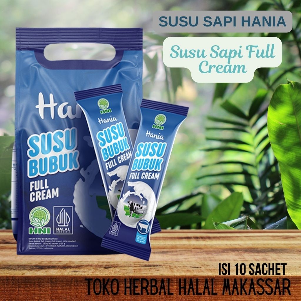 

Hania Susu Bubuk Full Cream • Susu Sapi • Isi 10 Sachet • HNI HPAI • Sumber Protein