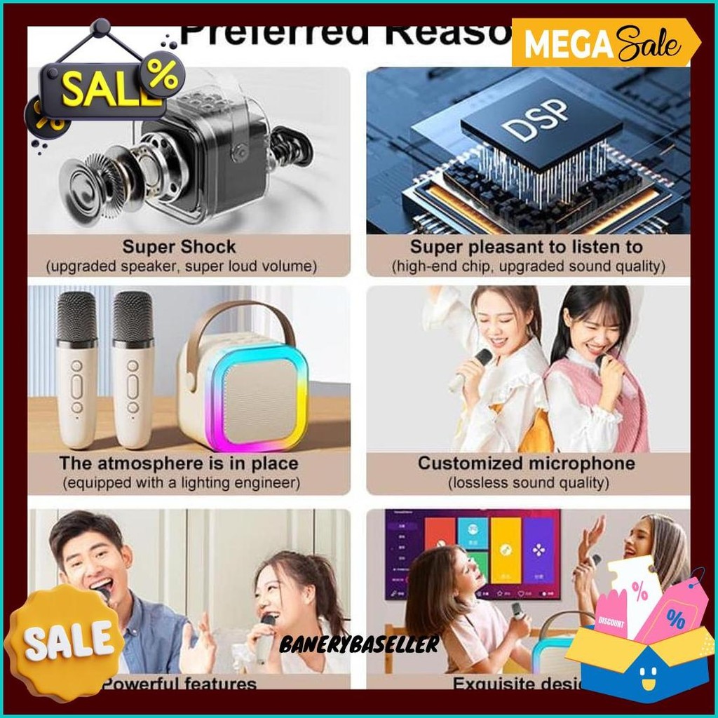 Speaker Bluetooth Karaoke Wireless Microphone 2Pcs/Set High End Karaoke Speaker Rgb Light Speaker Bl