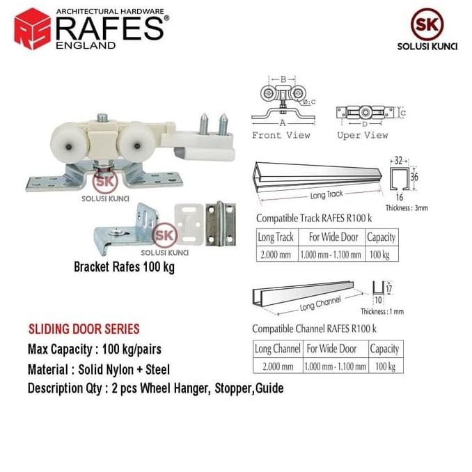 Paket Rel Sliding Rafes Nilon + Steel / 3 M , 100 Kg
