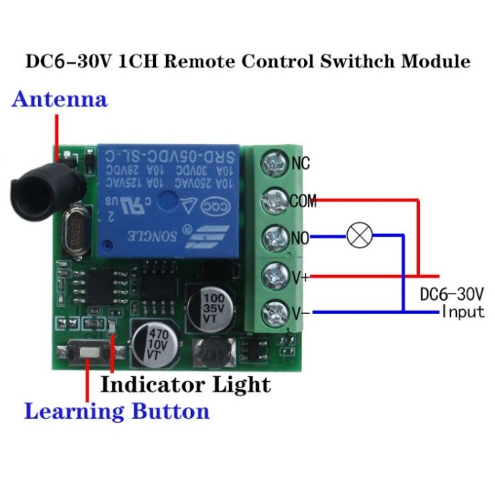 Terlaris Wireless 1Ch T6 12Vdc 1Ch Rf Relay Receiver Transmitter 433Mhz