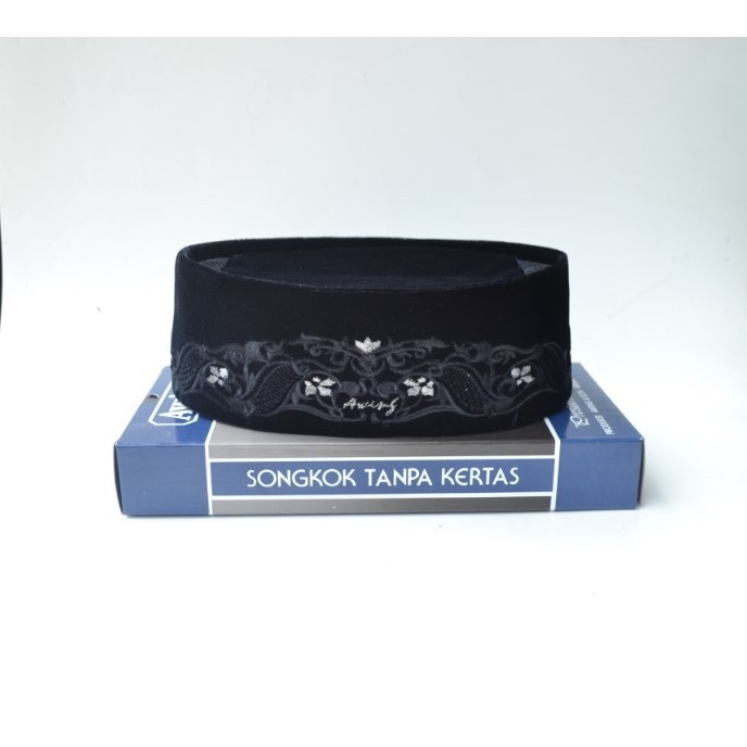 Songkok Kopiah Awing Hitam Bordir Motif Ananta Awing Ori Asli