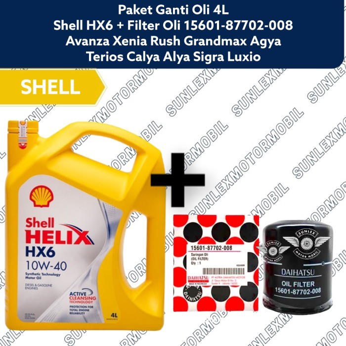 PAKET GANTI OLI 4L SHELL HX6 AVANZA XENIA RUSH + FILTER OLI DAIHATSU