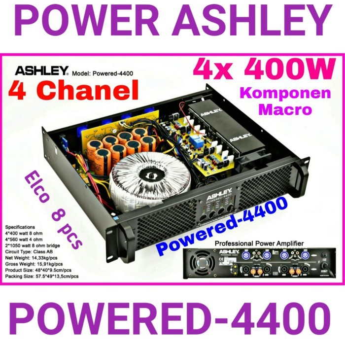 Power Ampli Ashley Powered 4400 Original 4 Chanel 4x 400W 8ohm