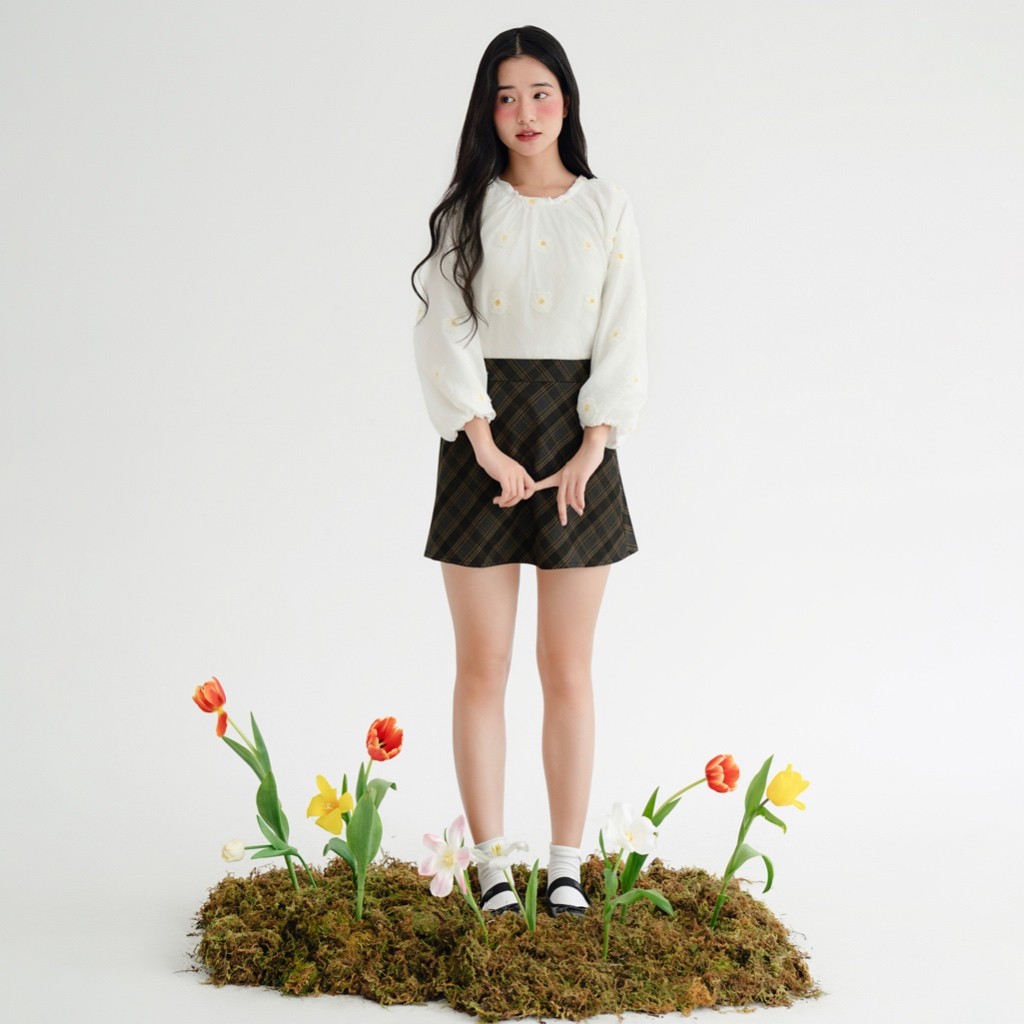 Atasan Bleubird Mari dengan manik-manik bordir organza sutra |kxC0Njam|