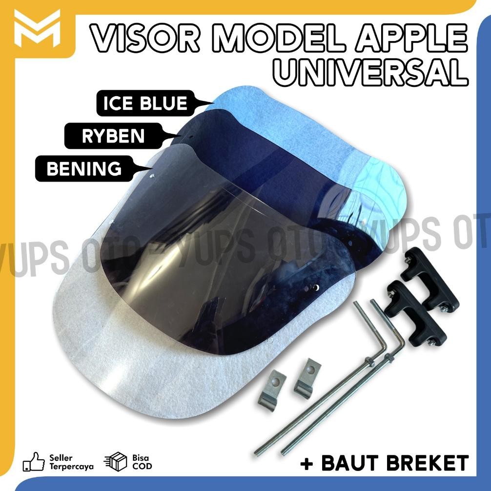 Terlaris Visor Model Apple Universal Mika Penahan Angin Tameng Kaca Depan All Motor + Baut Breket Pn