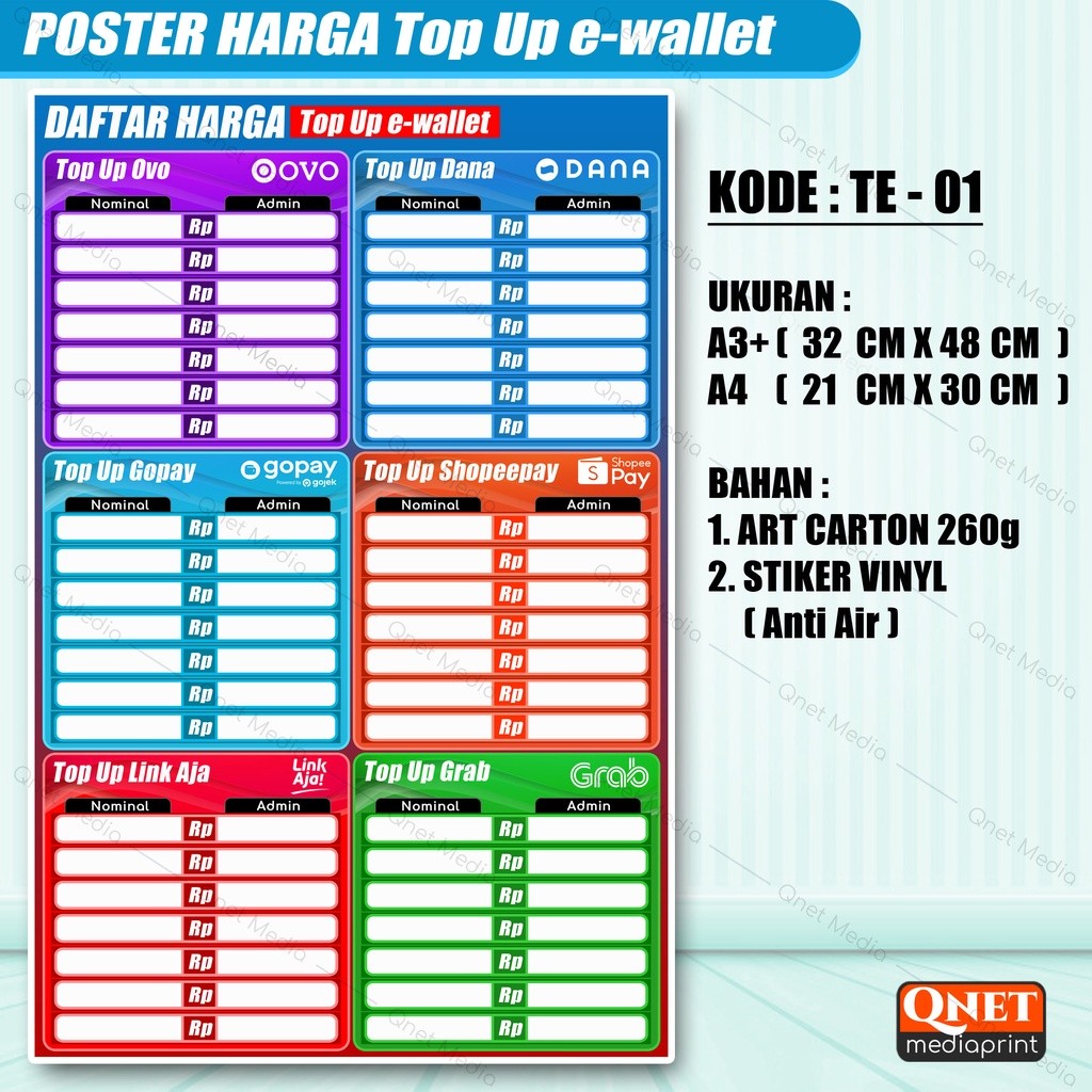 

CHAT ADMIN DULU YA !!STIKER / POSTER DAFTAR HARGA TOP UP E-WALLET + LAMINASI GLOSSY