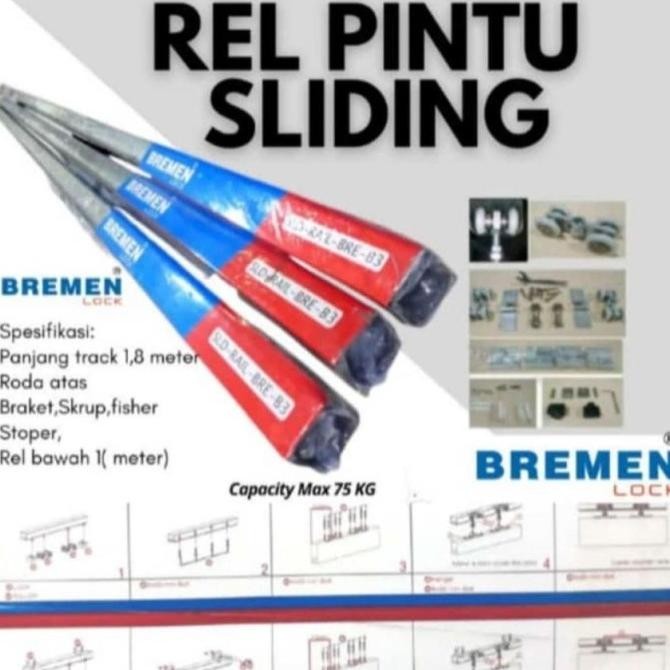 Rel Pintu Geser Sliding Bremen 1.8M Rail B3 1.8Meter Roda Sleding Lipat Kayu Aluminium Alumunium 1 8