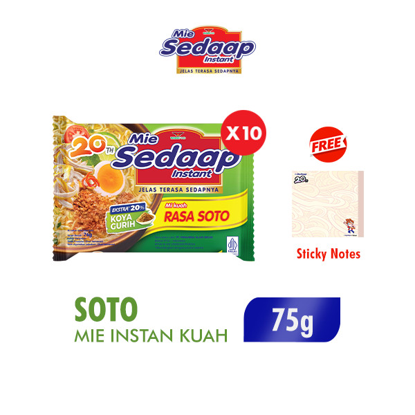 

Sedaap Mie Instan Soto Bag 75 gr x10 Free Sticky Notes