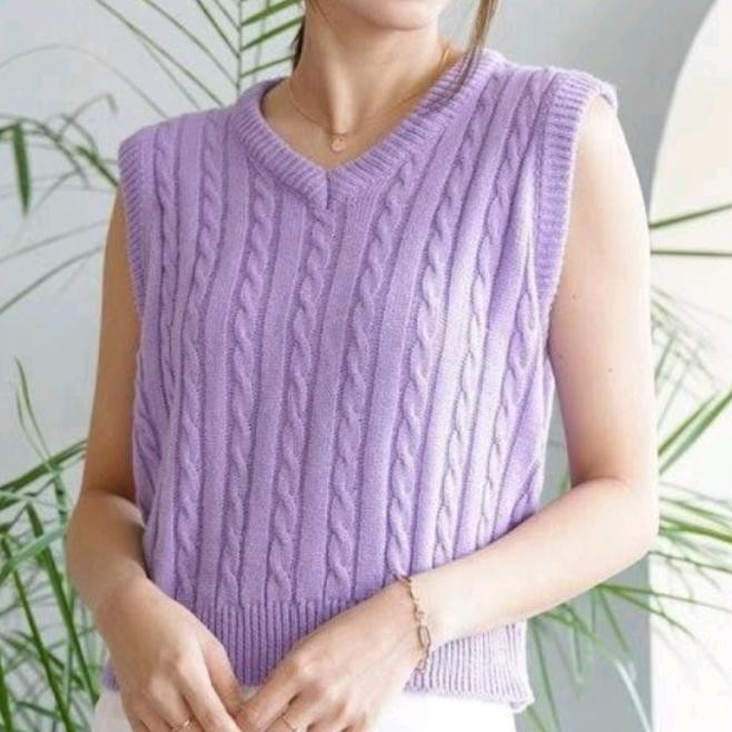 Vest Rompi Outer Knit Rajut Ungu Purple Lilac Lavender Wanita Casual