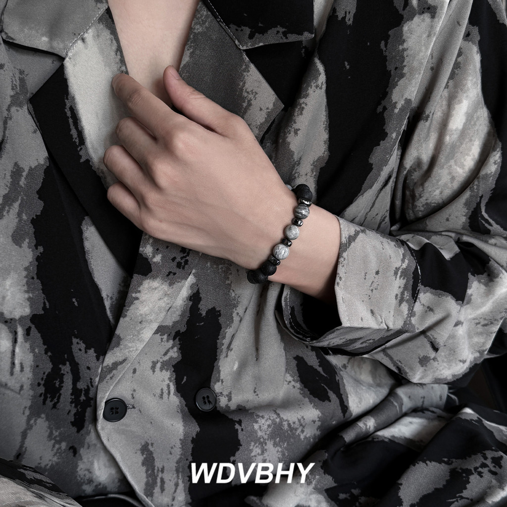 Black Knight Gelang Manik-manik Batu Peta Vulkanis, Gelang Pasangan Keren Tampak Tinggi Gaya Keren G