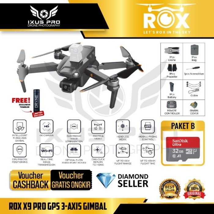 mit ROX X9 PRO GPS 3-Axis Gimbal 4KM Camera 4K 40 Min RC Quadcopter - DRONE ROX X9 PRO