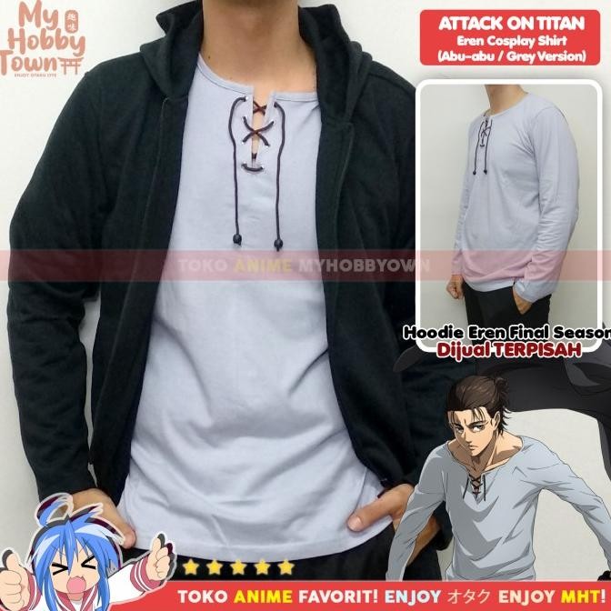Jaket Hoodie AOT Attack On Titan SET Kaos Cosplay Eren Yaeger Gray