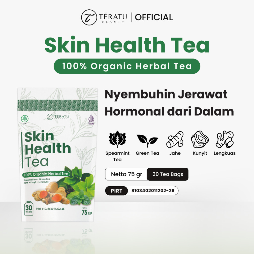 

TERATU BEAUTY Skin Health Tea - 30 Tea Bag (Teh Herbal Spearmint untuk Jerawat Hormon dan PCOS)