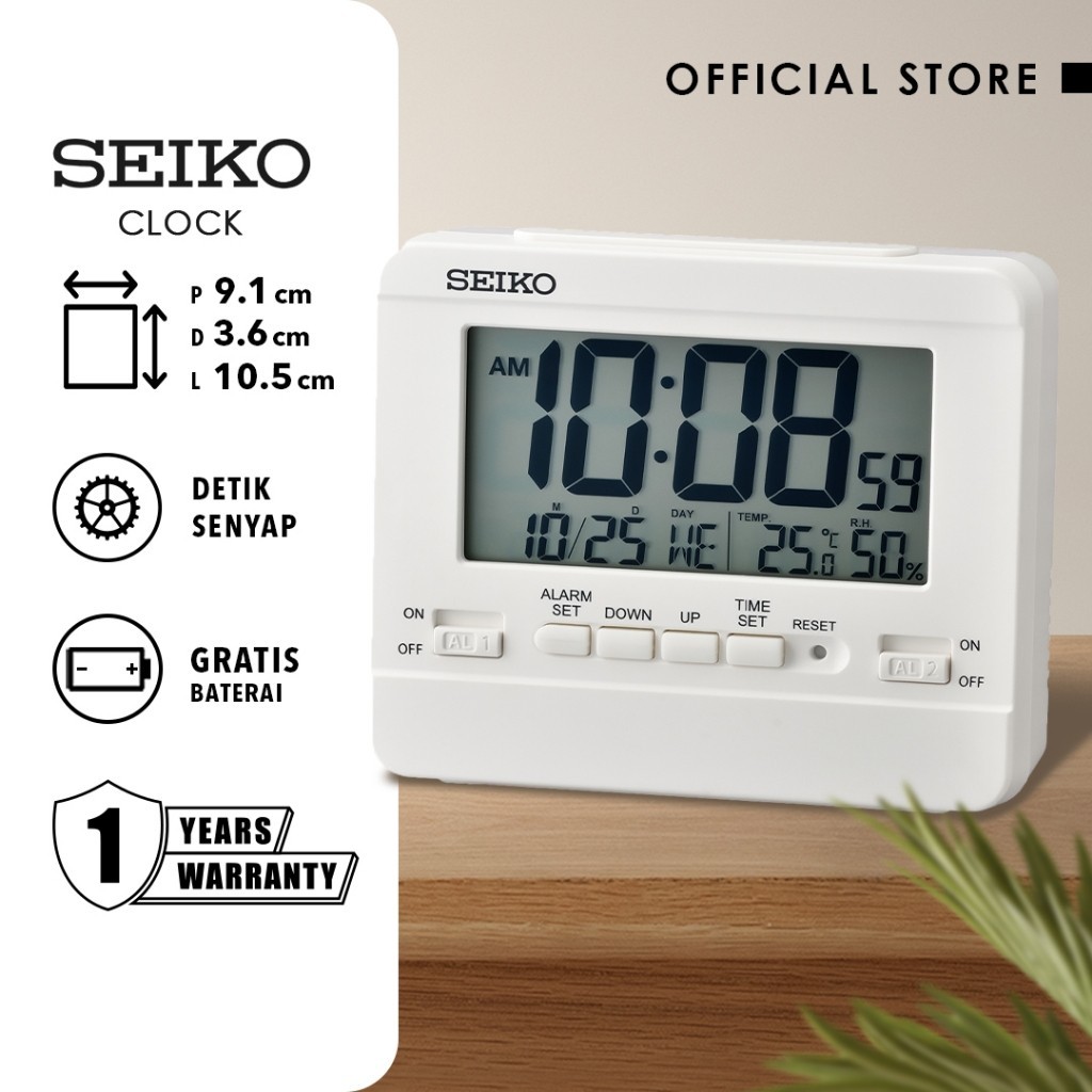 Jam Weker Beker Seiko Digital QHL086W 10.5 White Original