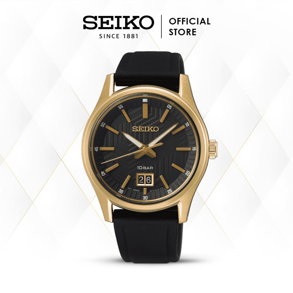 Jam Tangan Seiko SUR560P1 SUR560 Black Gold Quartz Silicone Rubber