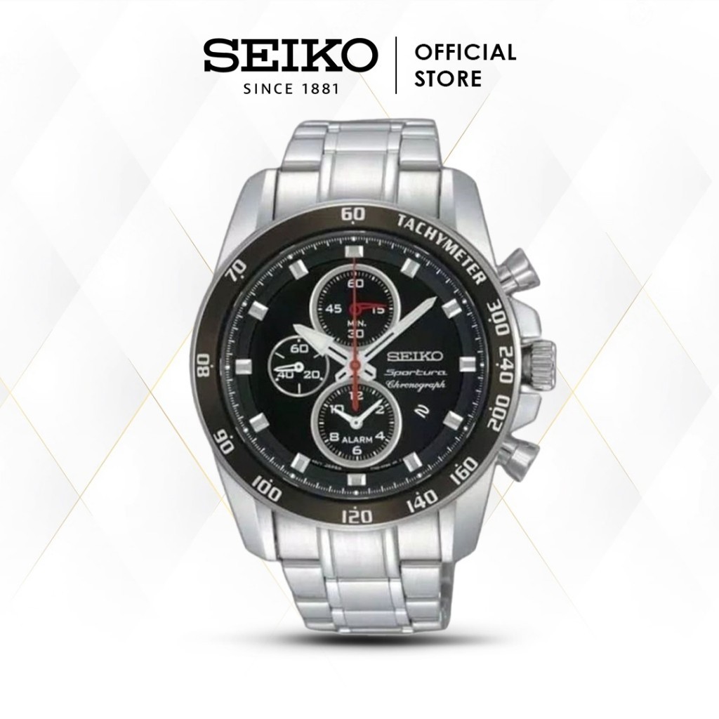 Jam Tangan Pria Seiko Sportura Chronograph SNAE69P1 Quartz Silver Black Stainless Original