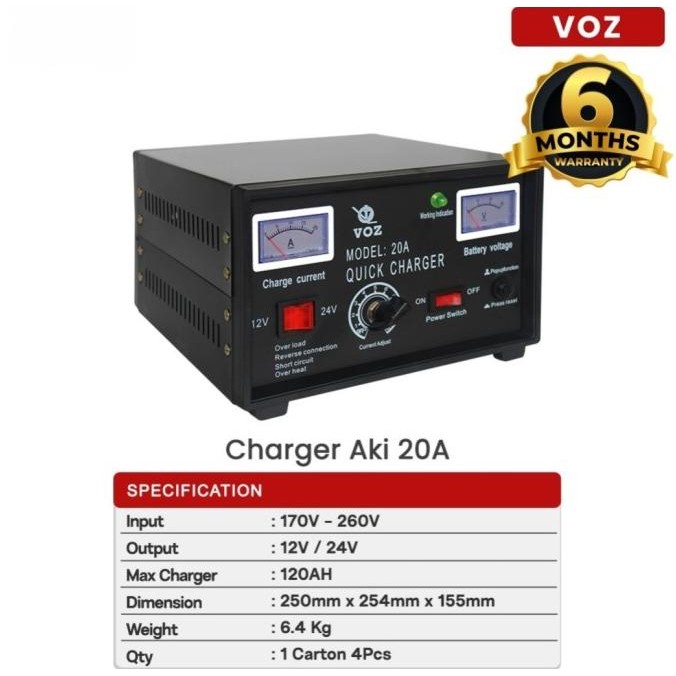 VOZ CHARGER AKI BATERAI 20 AMPERE 12V-24V / CHARGER AKI BATERAI 20A 12V-24V VOZ 2310T