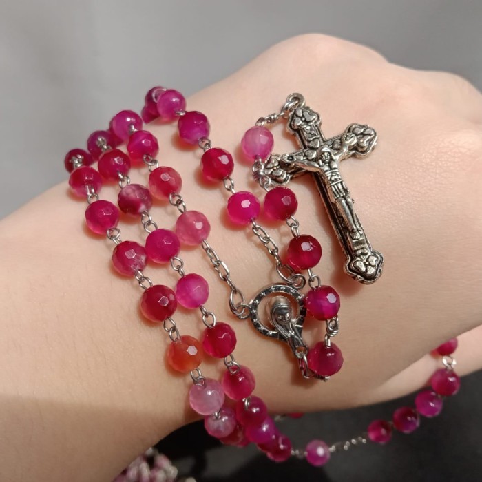 Kalung Rosario Batu Alam Merah