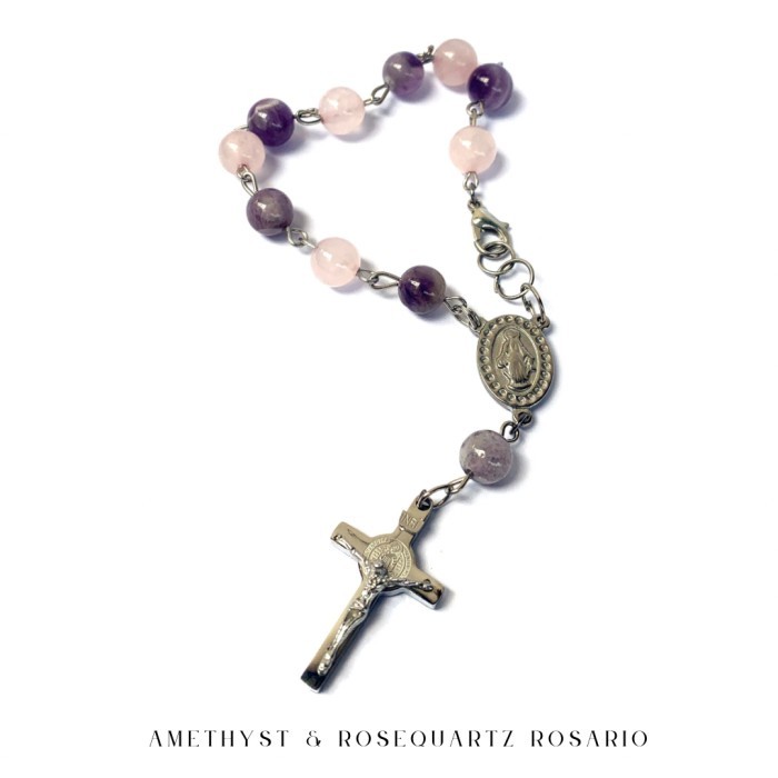 Gelang Rosario Batu Alam Asli Rosequartz & Amethyst