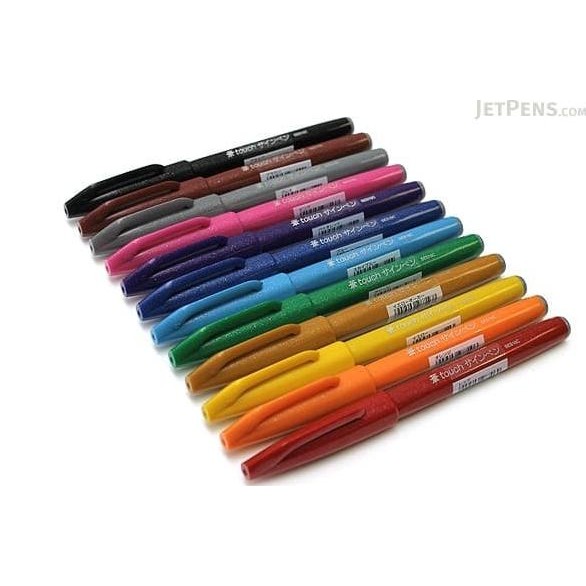 

Pentel Touch Brush Sign Pen - Set Of 12 (All Color) Original Dan Terpercaya