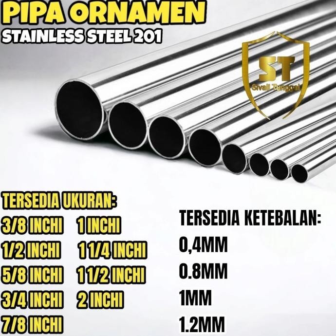 Ter-98 Pipa Ss 201 - 1/2" Inch(12,7Mm)X 0,8Mm X 1 Meter - Stainless Steel 201 - Pipa Stainless Ornam