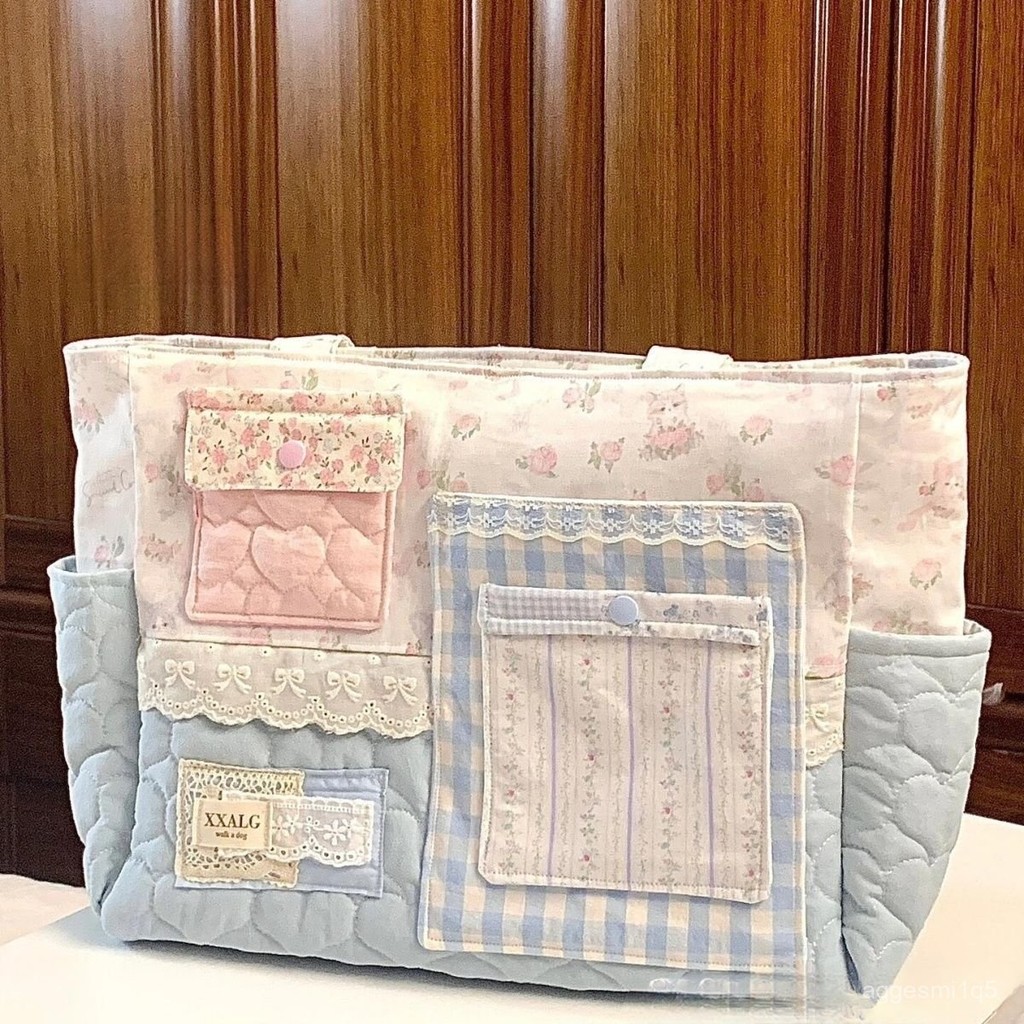 Tas Totebag Kanvas Wanita Bunga Canvas Coquette Resleting/Tas Jinjing Berkapasitas Besar Import/Tas 