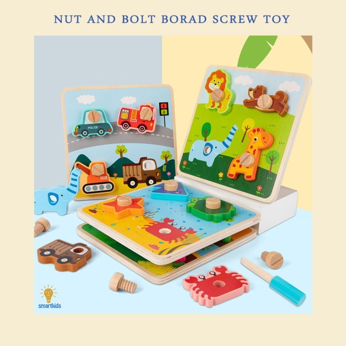 

Baru - Mainan Puzzle Kayu Wood Nuts Bolt Busy Board Edukasi Montessori Anak