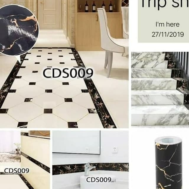 Ready Wall Sticker Bolder Lantai Glossy Hitam Marmer