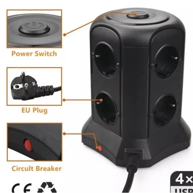 Tessan Tp-Vb4U6E Stop Kontak 6 Ac Power & 4 Usb Port Power Strip Tower