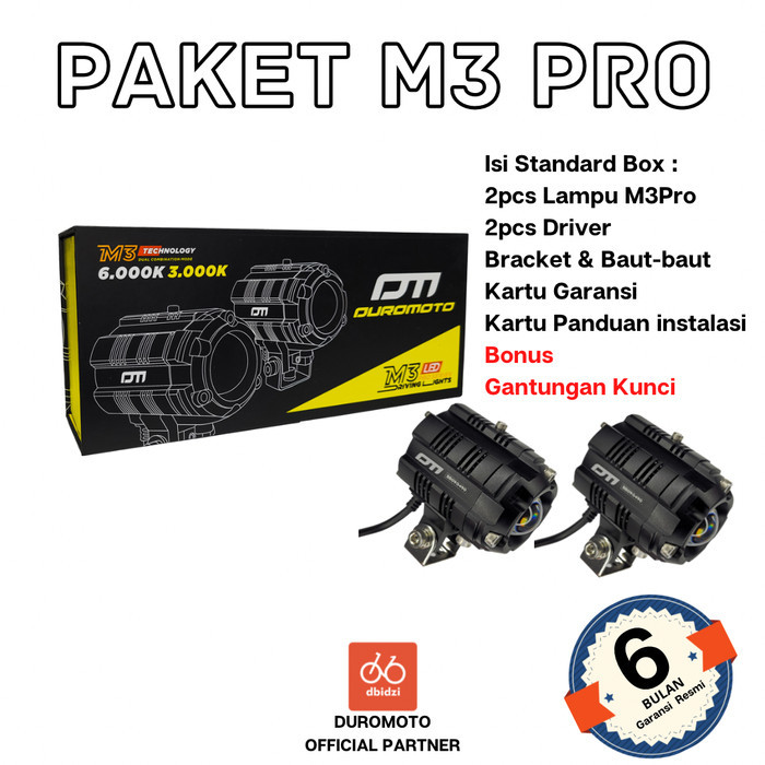 DUROMOTO M3 Pro Lampu Foglamp Motor Touring Adventure LED Proyektor