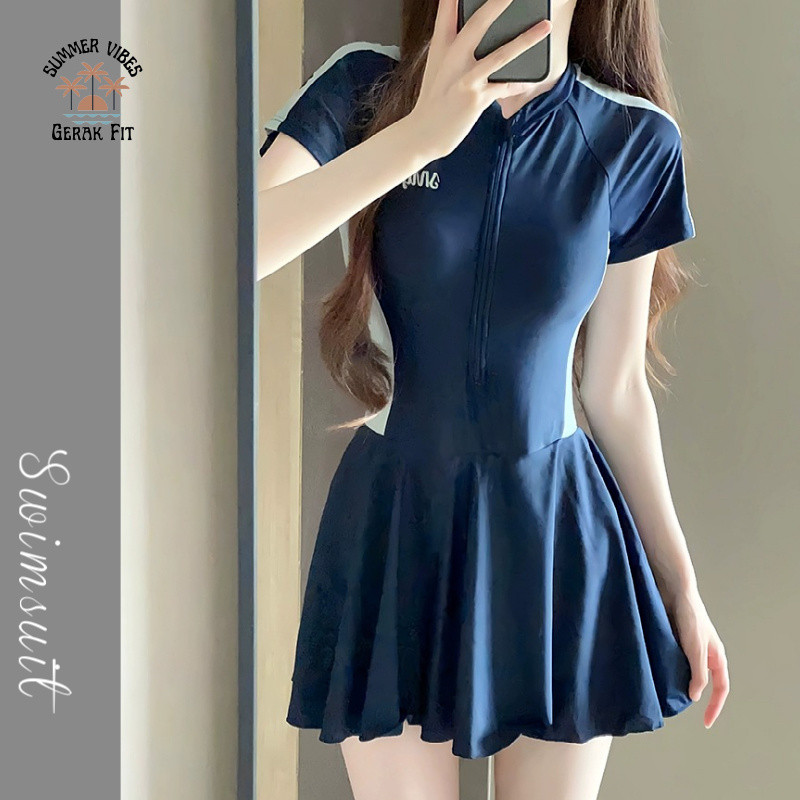 Swimsuit Female Student Conservative One-Piece Dress Sports Slim-Fitting Hot Spring Swimsuit