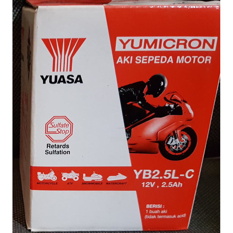 Aki motor basah accu yuasa YB2.5L-C